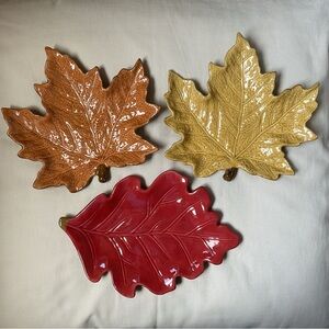 Chris Madden Ceramic Fall Thanksgiving Leaf Plates/Platters **Set of 3